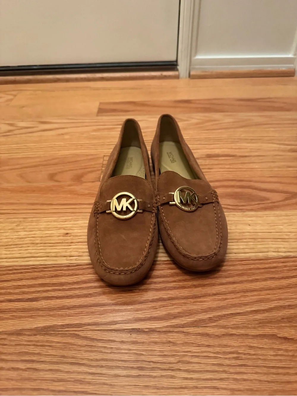 Michael Kors Tan Suede MK Logo Driving Loafers